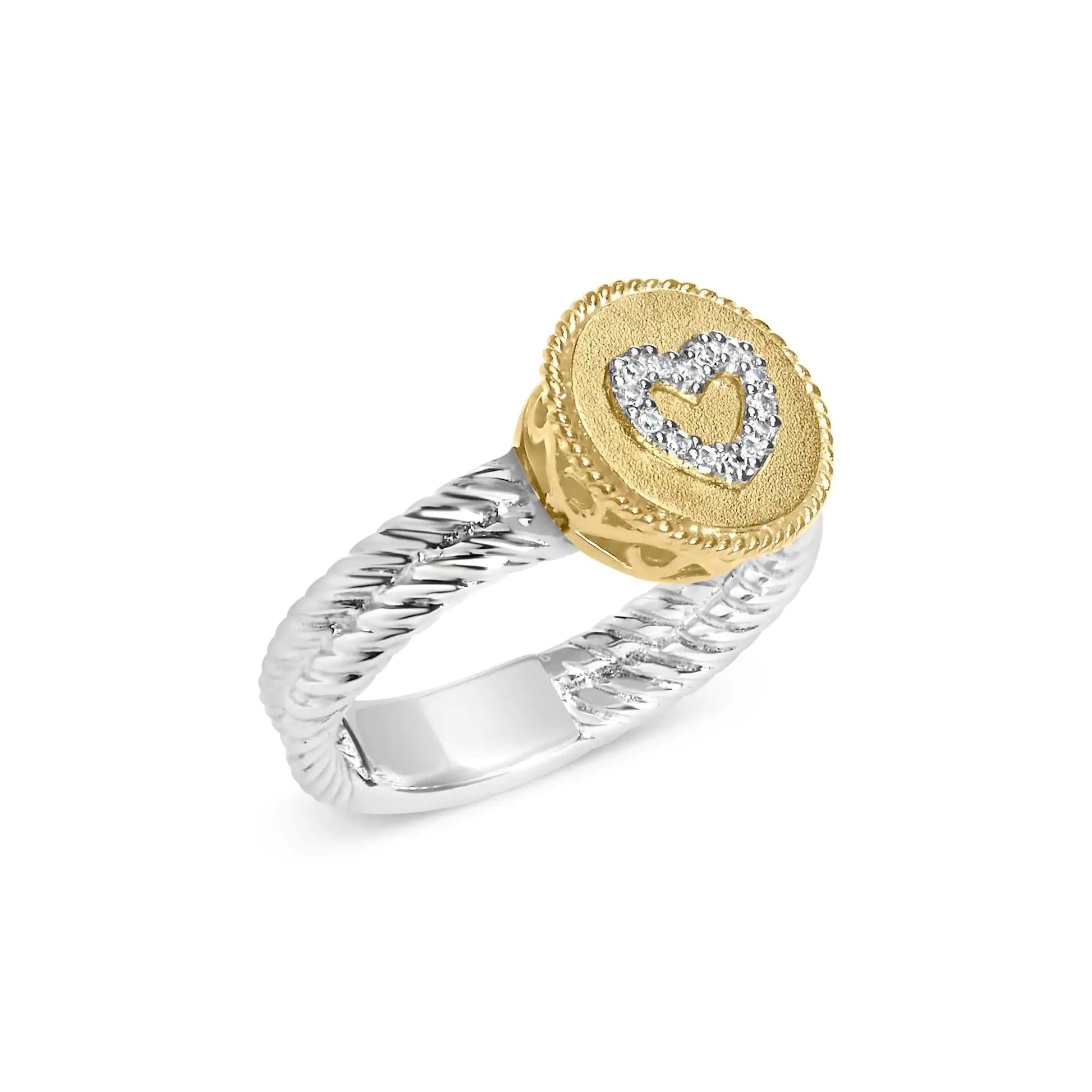 18K Yellow Gold Plated .925 Sterling Silver Diamond Heart Ring with Satin Finish (I-J Color, SI1-SI2 Clarity) WEM Support (www.WEM.support)