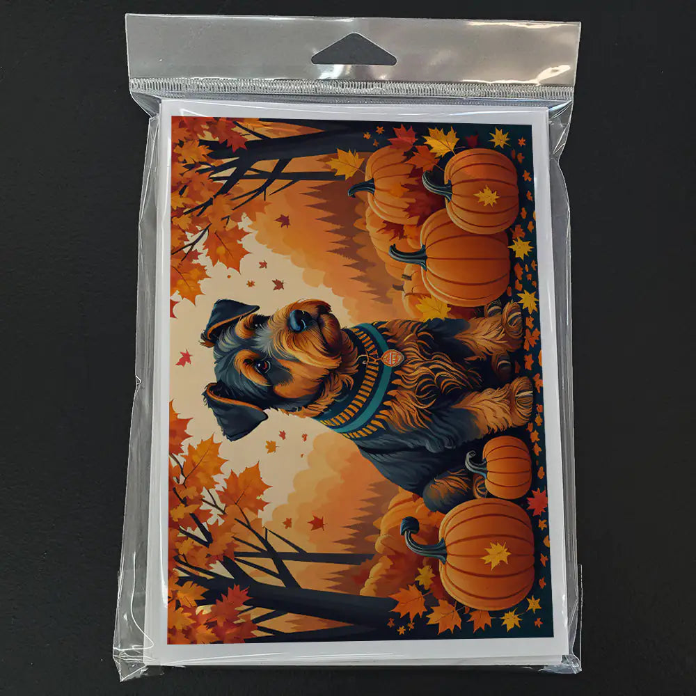 Airedale Terrier Fall Greeting Cards Pack of 8 WEM Support (www.WEM.support)