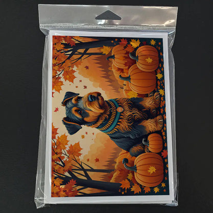 Airedale Terrier Fall Greeting Cards Pack of 8 WEM Support (www.WEM.support)