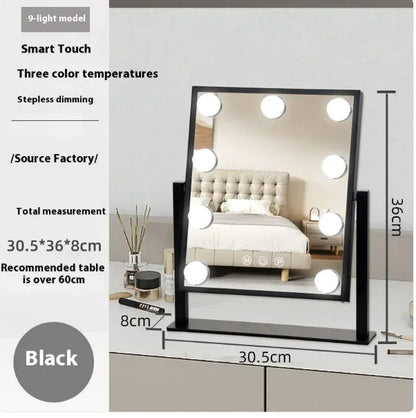 Vanity Mirror with Lights, Hollywood Vanity Makeup Mirror with 9 Dimmable LED Bulbs, 3 Color Lighting Modes, Detachable 10X Magnification, 360°Rotation,White WEM Support (www.WEM.support)