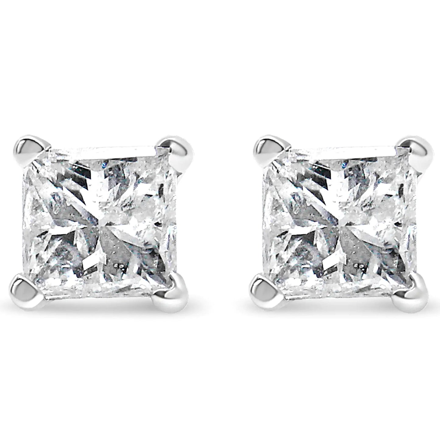AGS Certified 14k White Gold 1.0 Cttw 4-Prong Set Princess-Cut Solitaire Diamond Push Back Stud Earrings for Women (E-F Color, I1-I2 Clarity) WEM Support (www.WEM.support)