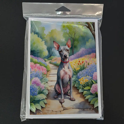 American Hairless Terrier Spring Garden Greeting Cards Pack of 8 WEM Support (www.WEM.support)
