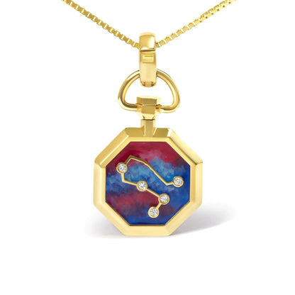 18K Yellow Gold Diamond Gemini Constellation with Red and Blue Enamel 18" Inch Pendant Necklace (H-I Color, SI2-I1 Clarity) WEM Support (www.WEM.support)