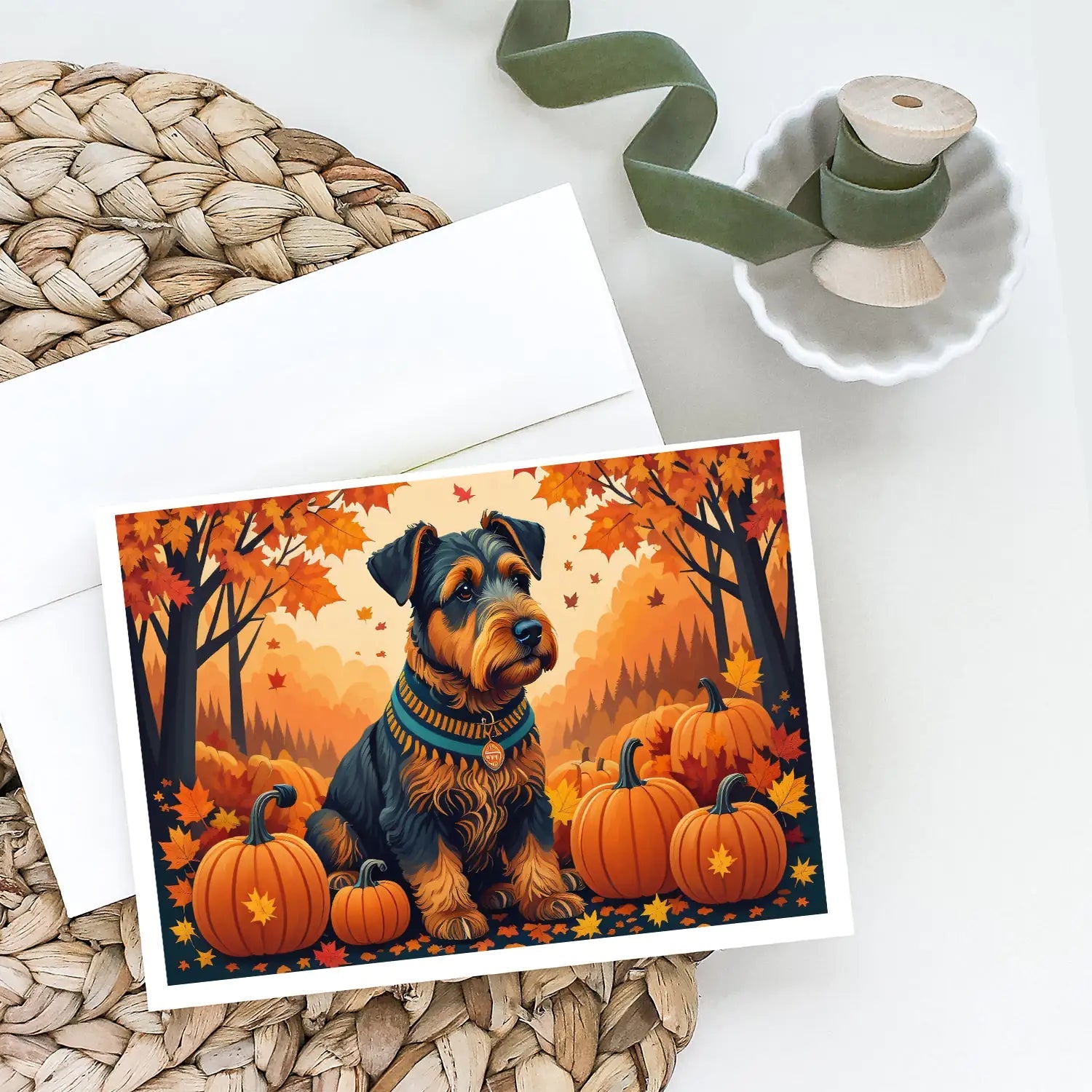 Airedale Terrier Fall Greeting Cards Pack of 8 WEM Support (www.WEM.support)
