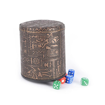 Egyptian pattern Brown Leather Rune Dice Cup WEM Support (www.WEM.support)