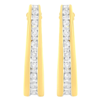 10K Yellow Gold 1 cttw Channel Set Diamond J-Hoop Earrings (H-I Clarity, I1-I2 Color) WEM Support (www.WEM.support)