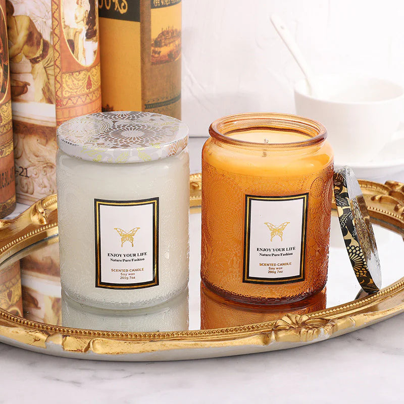 Embossed Glass Soy Aromatherapy Candles WEM Support (www.WEM.support)