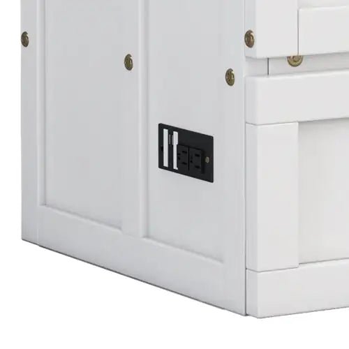 Solid Pine Murphy Bed Chest With Charging Station And Large Storage Drawer For Home Office Or Small Room , Queen, White Walnut WEM Support (www.WEM.support)
