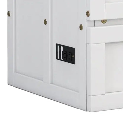 Solid Pine Murphy Bed Chest With Charging Station And Large Storage Drawer For Home Office Or Small Room , Queen, White Walnut WEM Support (www.WEM.support)
