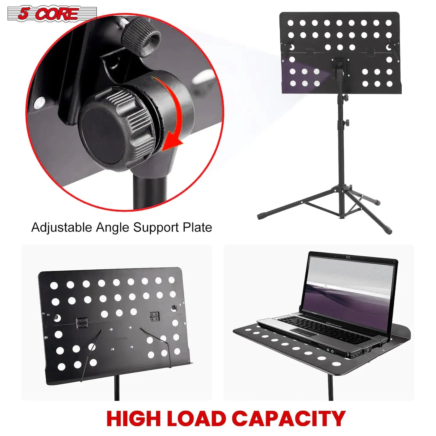 5Core Music Stand For Sheet Music Portable Tripod Adjustable Folding Note Holder BLACK WEM Support (www.WEM.support)