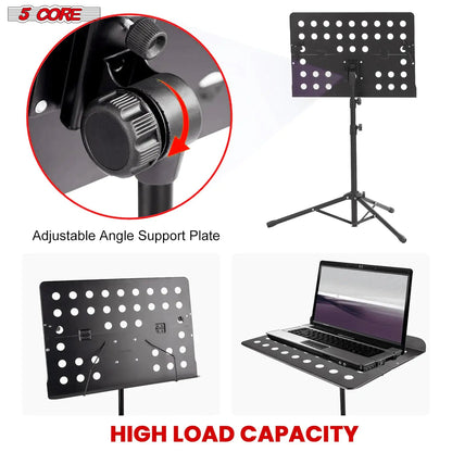 5Core Music Stand For Sheet Music Portable Tripod Adjustable Folding Note Holder BLACK WEM Support (www.WEM.support)