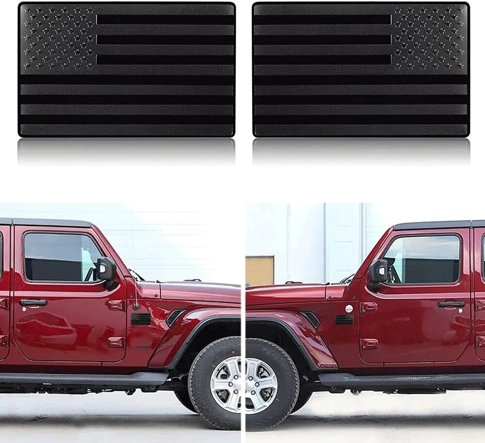 2PCS Metal USA Flag Sticker American Car Truck Decal Emblem Black WEM Support (www.WEM.support)