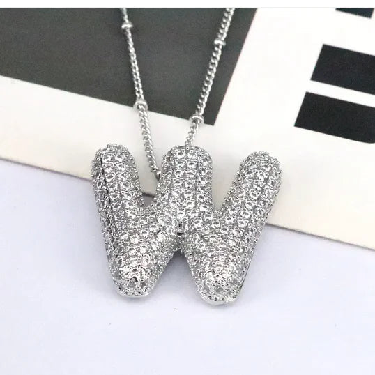 Brass Zircon Letter Necklace WEM Support (www.WEM.support)