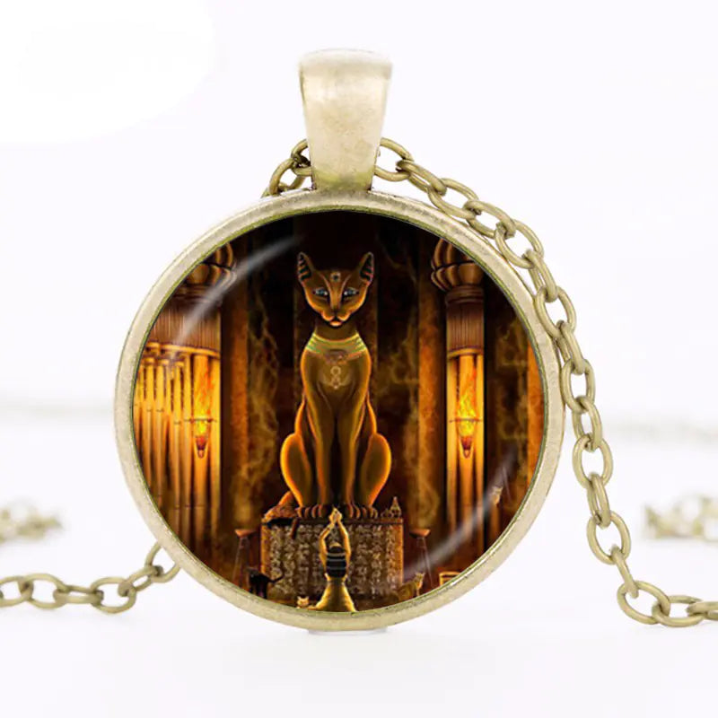 Ancient Egyptian Cat Goddess Glass Necklace WEM Support (www.WEM.support)