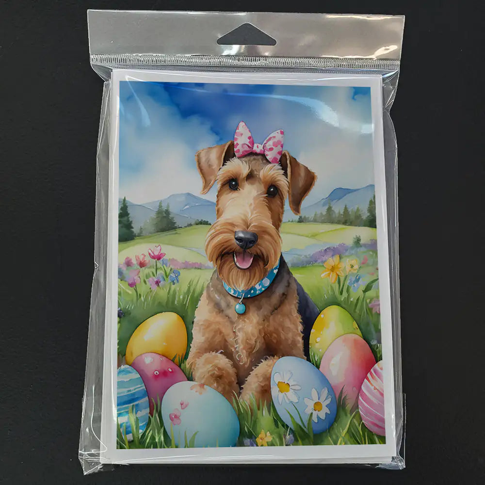 Airedale Terrier Easter Egg Hunt Greeting Cards Pack of 8 WEM Support (www.WEM.support)