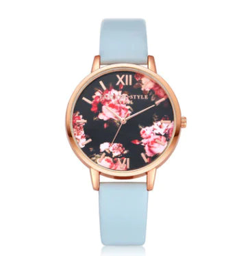Fashion Floral Dial Watch for Women, PU Strap