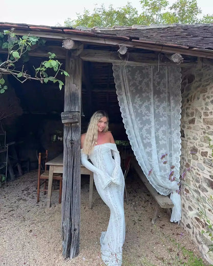 Off-Shoulder Flared Sleeve Sheath Dress