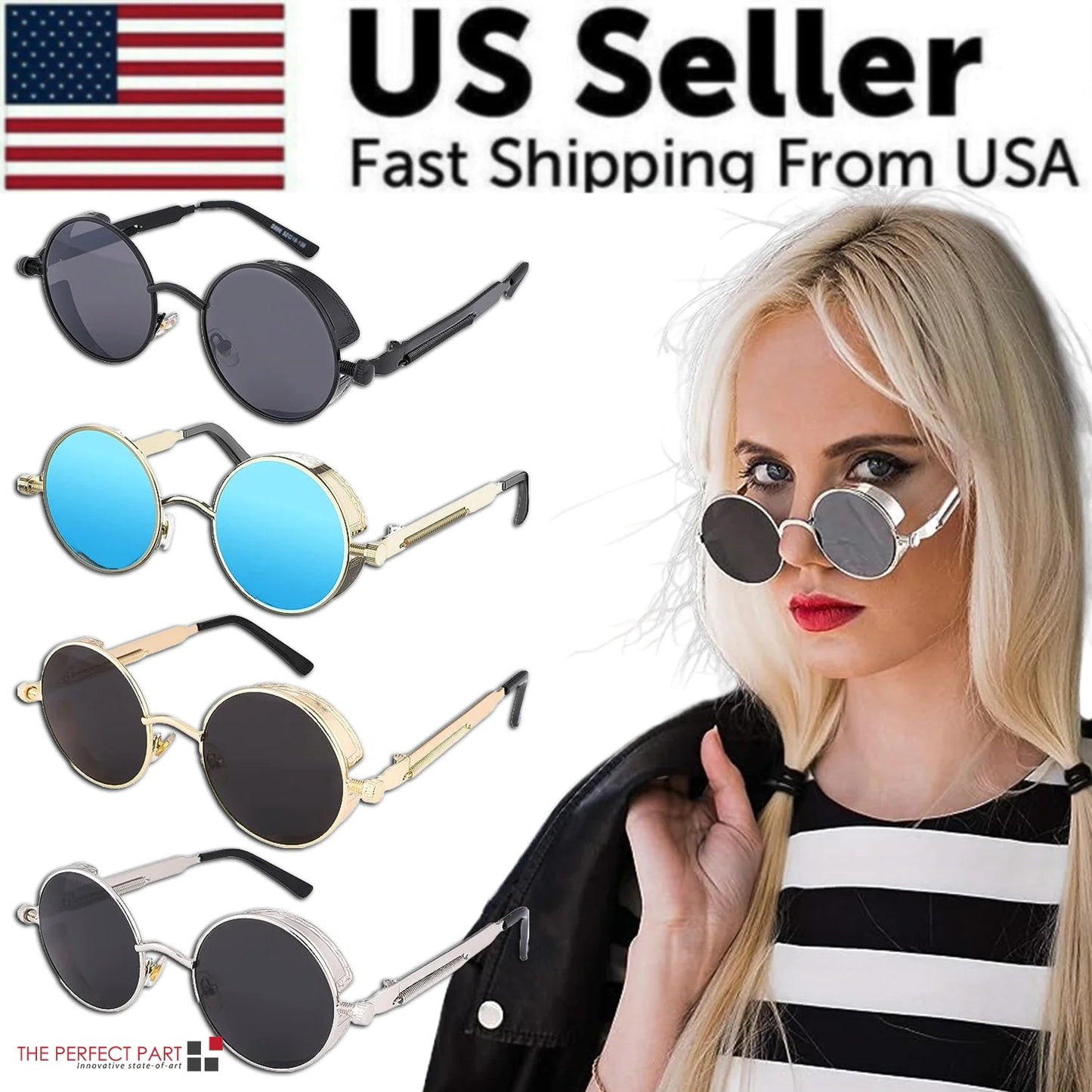 Retro Round Polarized Sunglasses Men Women Vintage Gothic Steampunk Glasses WEM Support (www.WEM.support)