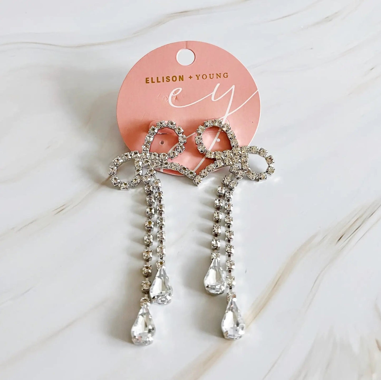 Crystal Bow Drop Earrings WEM Support (www.WEM.support)