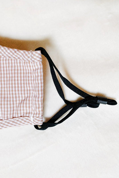 Gingham Fabric Mask in Beige WEM Support (www.WEM.support)