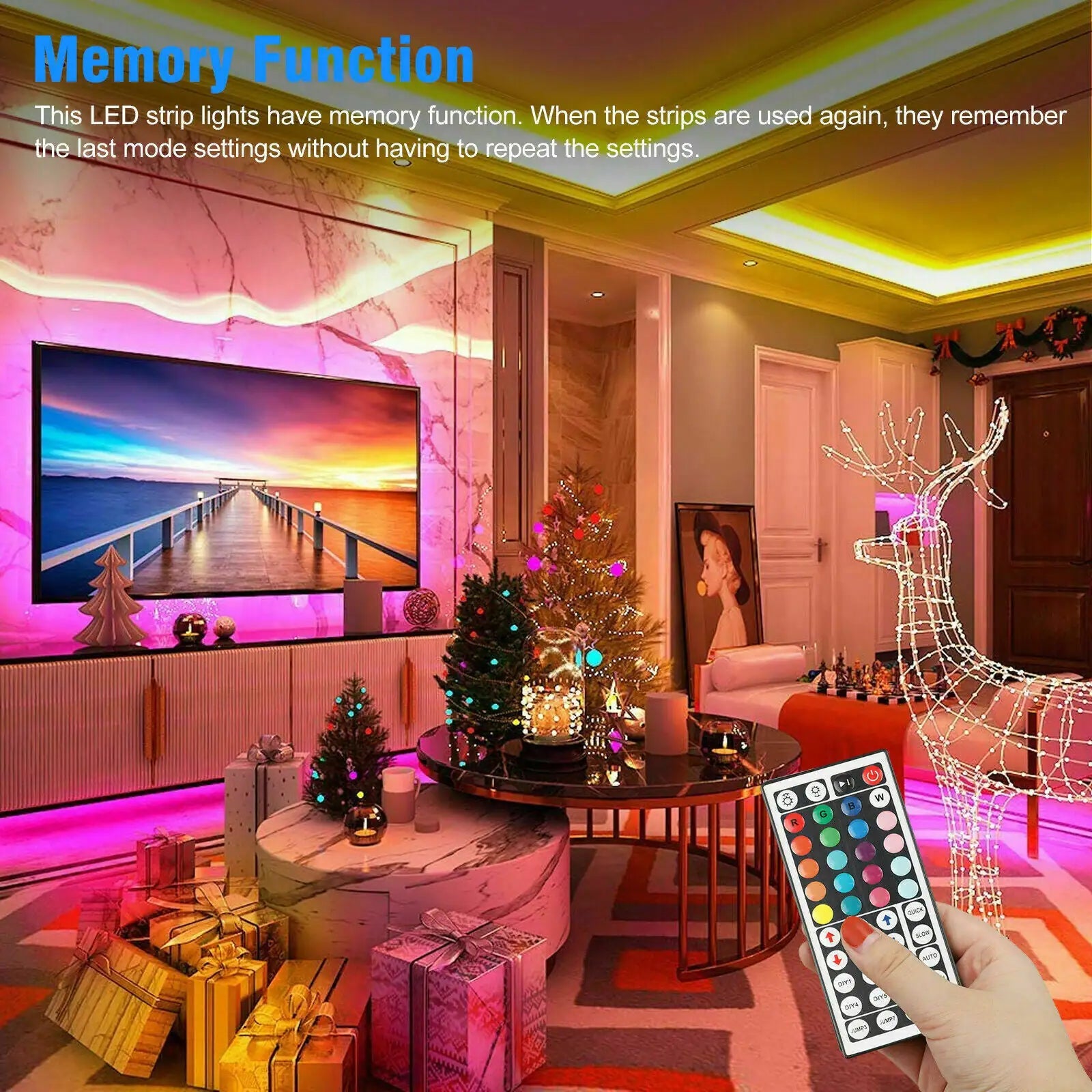 32FT LED Strip Lights Remote Control Bedroom Waterproof for Indoor Outdoor Use WEM Support (www.WEM.support)