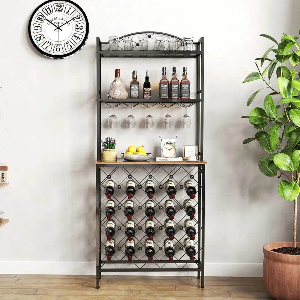 Tall Wine Holder Stand With Wine Glass Holder WEM Support (www.WEM.support)