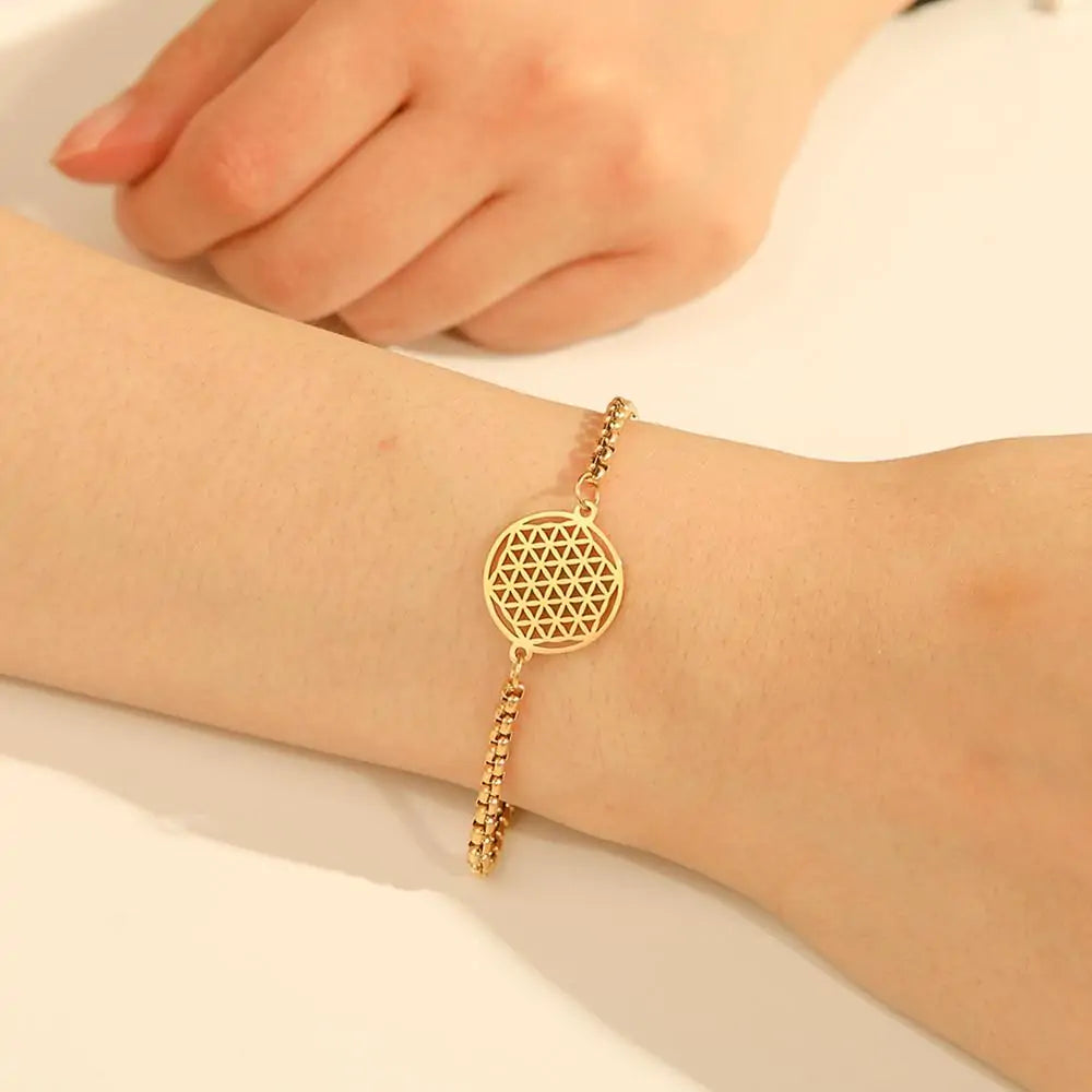 Flower of Life Stainless Steel Bracelet WEM Support (www.WEM.support)