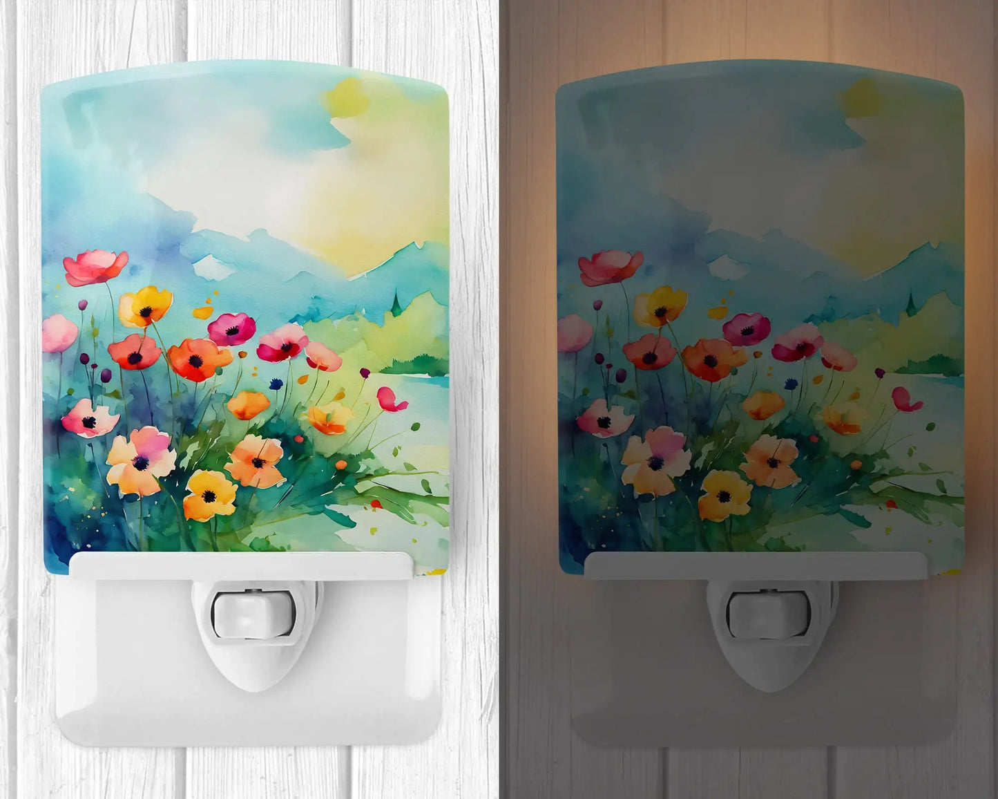 Anemones in Watercolor Ceramic Night Light WEM Support (www.WEM.support)