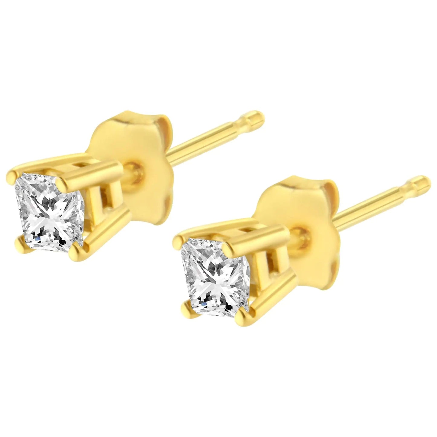 AGS Certified 1/2 Cttw Princess-Cut Square Diamond 4-Prong Solitaire Stud Earrings in 14K Yellow Gold (N-O Color, VS1-VS2 Clarity) WEM Support (www.WEM.support)