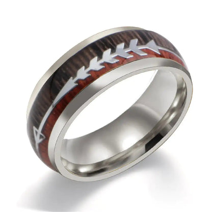 Stainless Steel Wood Grain Arrow Inlaid Ring WEM Support (www.WEM.support)