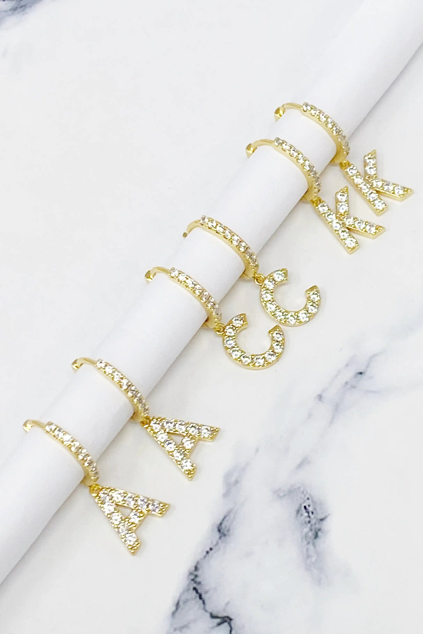 Crystal Initial Drop Earrings WEM Support (www.WEM.support)