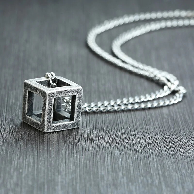Retro Hollow Cube Pendant Necklace WEM Support (www.WEM.support)