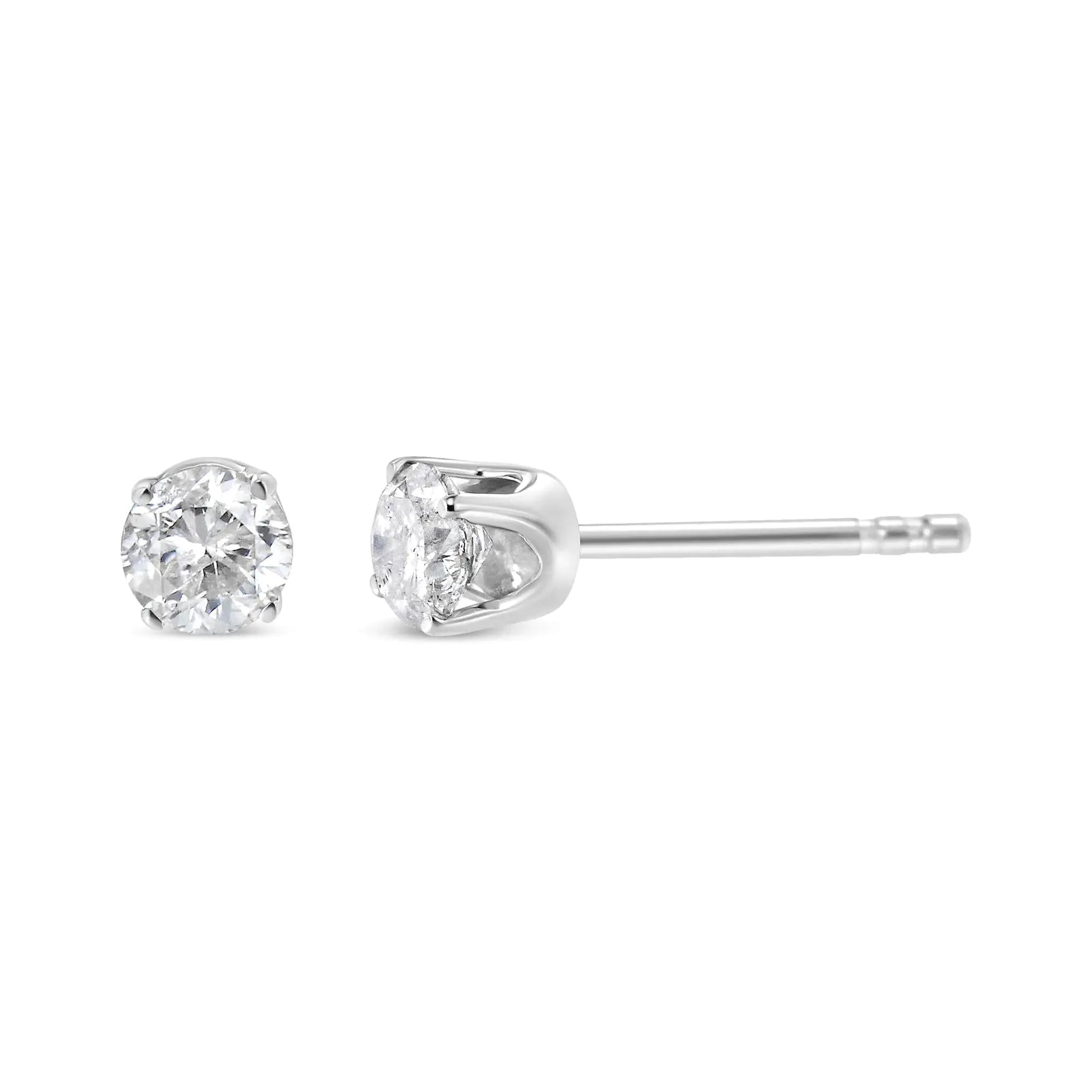 10K White Gold 1/2 Cttw Round Brilliant-Cut Near Colorless Diamond Classic 4-Prong Stud Earrings (H-I Color, I2-I3 Clarity) WEM Support (www.WEM.support)