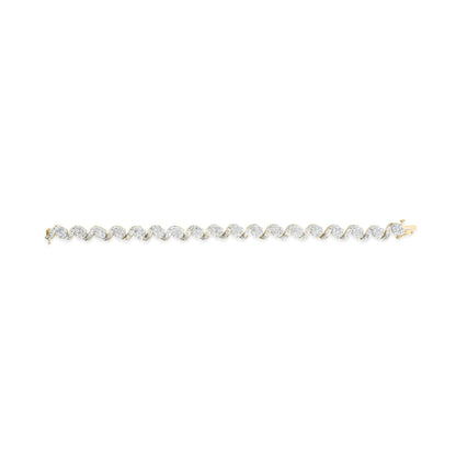 10k Yellow Gold 5.00 Cttw Round-Cut and Baguette-Cut Diamond Floral Link 7.25" Bracelet (I-J Color, I2-I3 Clarity) WEM Support (www.WEM.support)