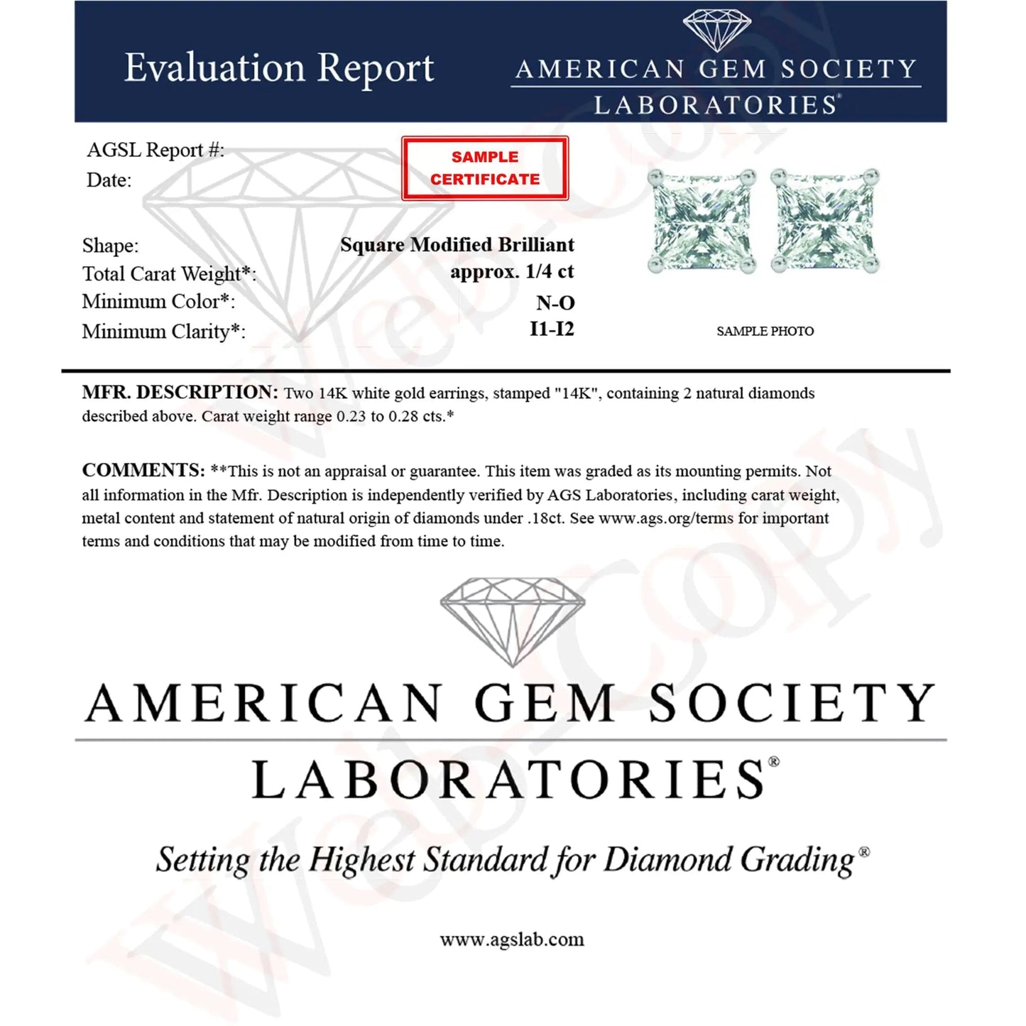 AGS Certified 1/2 Cttw Princess-Cut Square Diamond 4-Prong Solitaire Stud Earrings in 14K Yellow Gold (N-O Color, VS1-VS2 Clarity) WEM Support (www.WEM.support)
