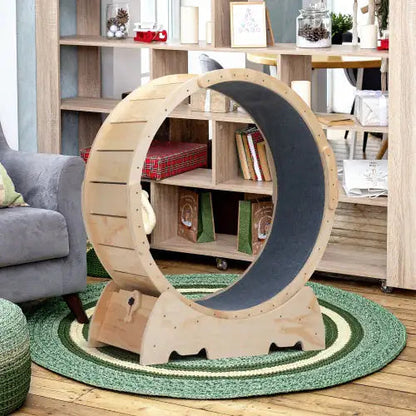 The Large Cat Running Wheel Is Suitable For Indoor Cats, Sturdy, Quiet And Lightweight, With Natural Wood Color WEM Support (www.WEM.support)
