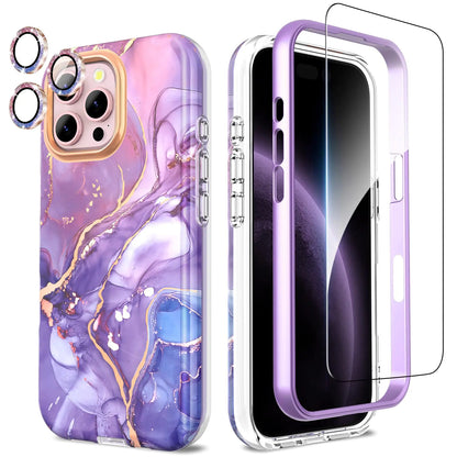 Compatible with iPhone 16 Pro Max Case with Glitter Camera Lens Protector+Screen Protector 360 Full Body Protective Case Stylish Shockproof Anti-Scratch Phone Cover for iPhone 16 Pro Max 6.9'',Purple