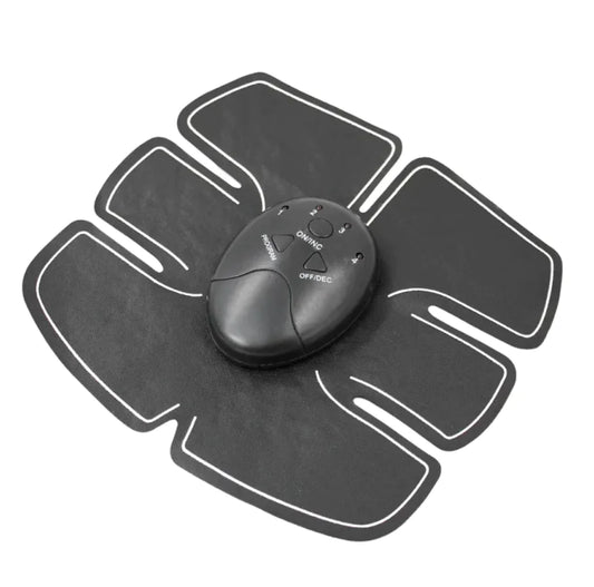 An abdominal muscle stimulator toner belt with multiple electrodes and a central control unit displayed on a white background.