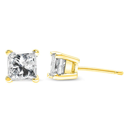 AGS Certified 1/2 Cttw Princess-Cut Square Diamond 4-Prong Solitaire Stud Earrings in 14K Yellow Gold (N-O Color, VS1-VS2 Clarity) WEM Support (www.WEM.support)