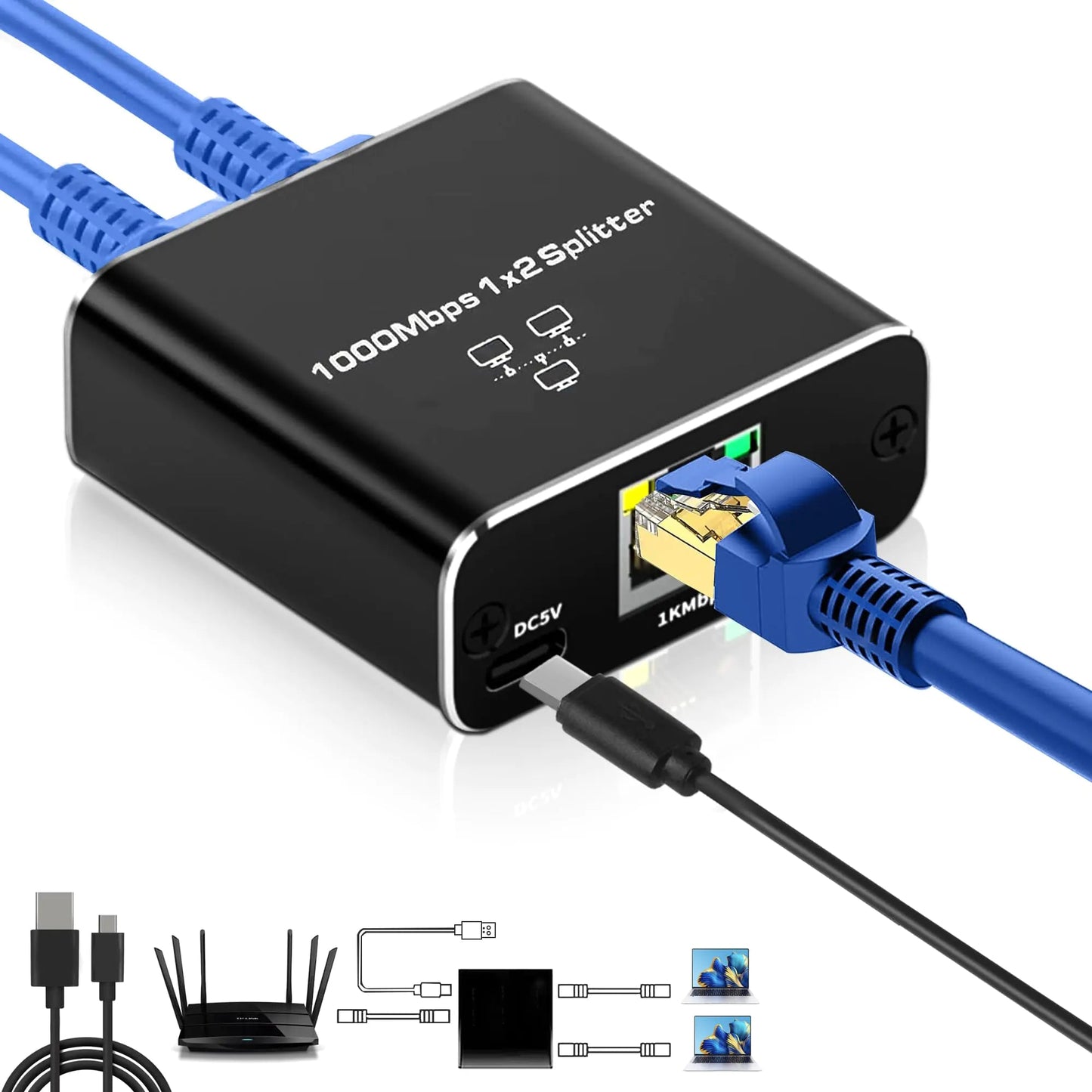 Adaptador Ethernet Gigabit 1 a 2 con USB-C HejK.com Marketplace LLC