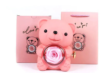 Eternal Rose Teddy Bear Jewelry Box & Necklace WEM Support (www.WEM.support)