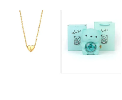 Eternal Rose Teddy Bear Gift Box with Necklace