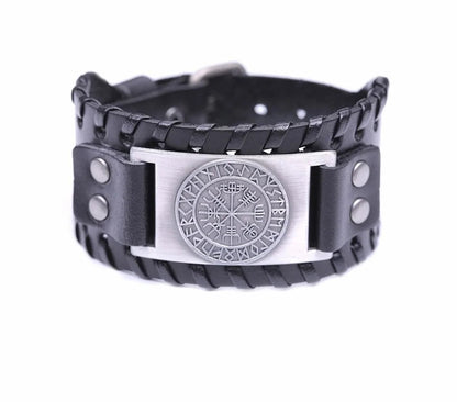 Retro Wide Leather Pirate Compass Bracelet WEM Support (www.WEM.support)