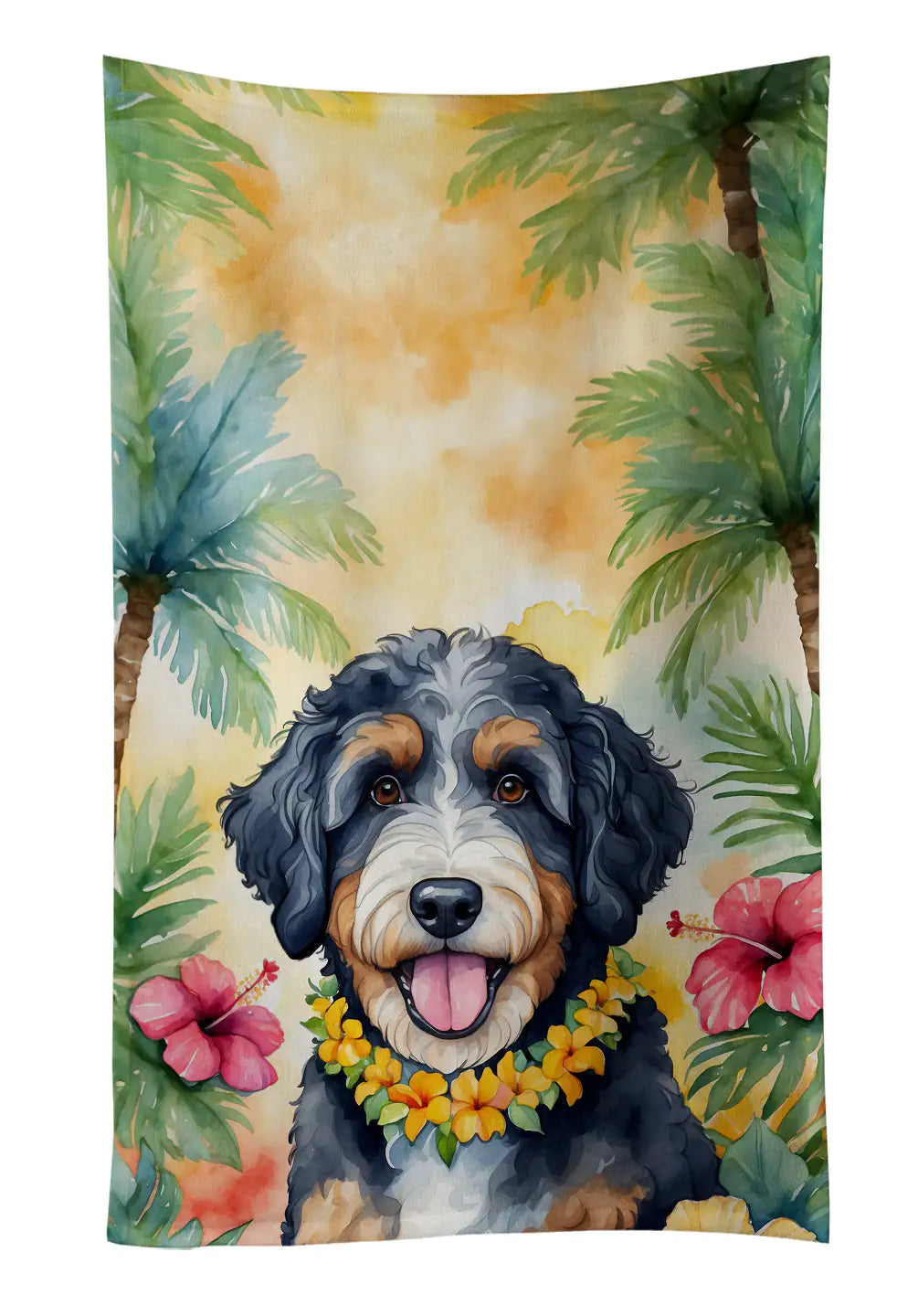 Bernedoodle Luau Kitchen Towel WEM Support (www.WEM.support)