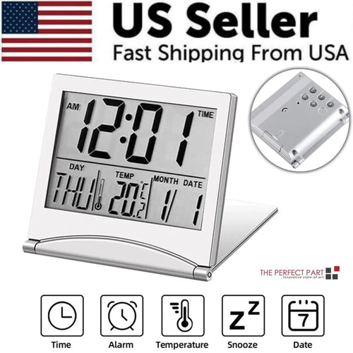 Digital Travel Alarm Clock Foldable Temperature LCD Clock Compact Desk Timer New WEM Support (www.WEM.support)