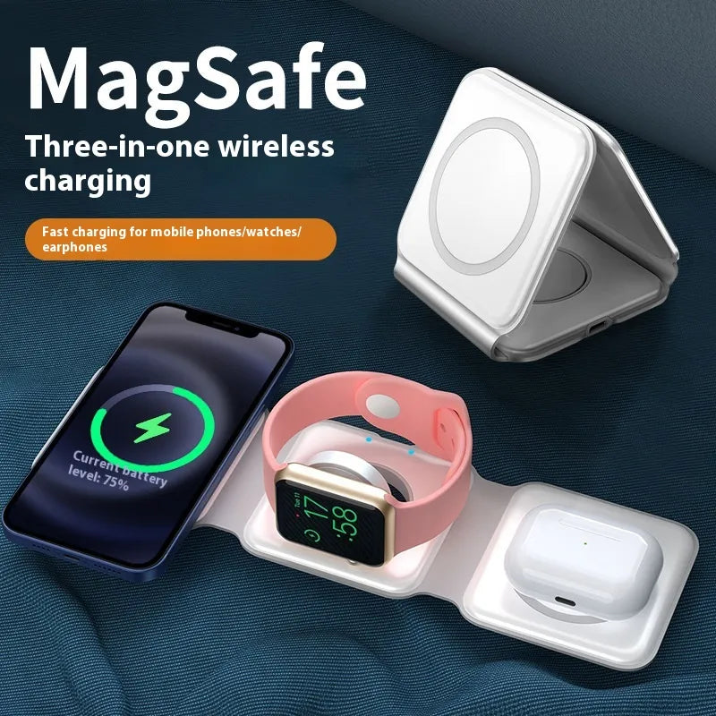 3 In 1 Magnetic Wireless Charging Folding Mobile Phone Holder WEM Support (www.WEM.support)