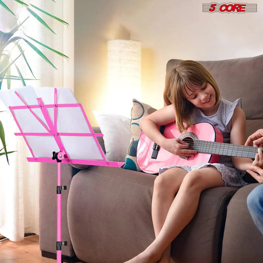 Suporte de Música 5Core para Partituras, Portátil com Tripé Ajustável e Dobrável, Suporte para Notas na Cor ROSA WEM Support (www.WEM.support)