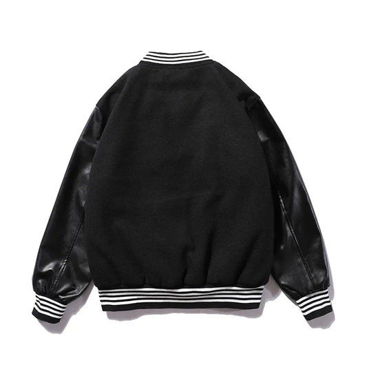 Woolen Leather Embroidered Baseball Jacket WEM Support (www.WEM.support)