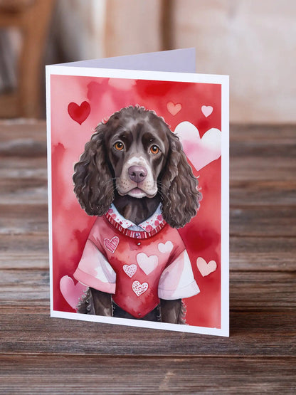 American Water Spaniel My Valentine Greeting Cards Pack of 8 WEM Support (www.WEM.support)