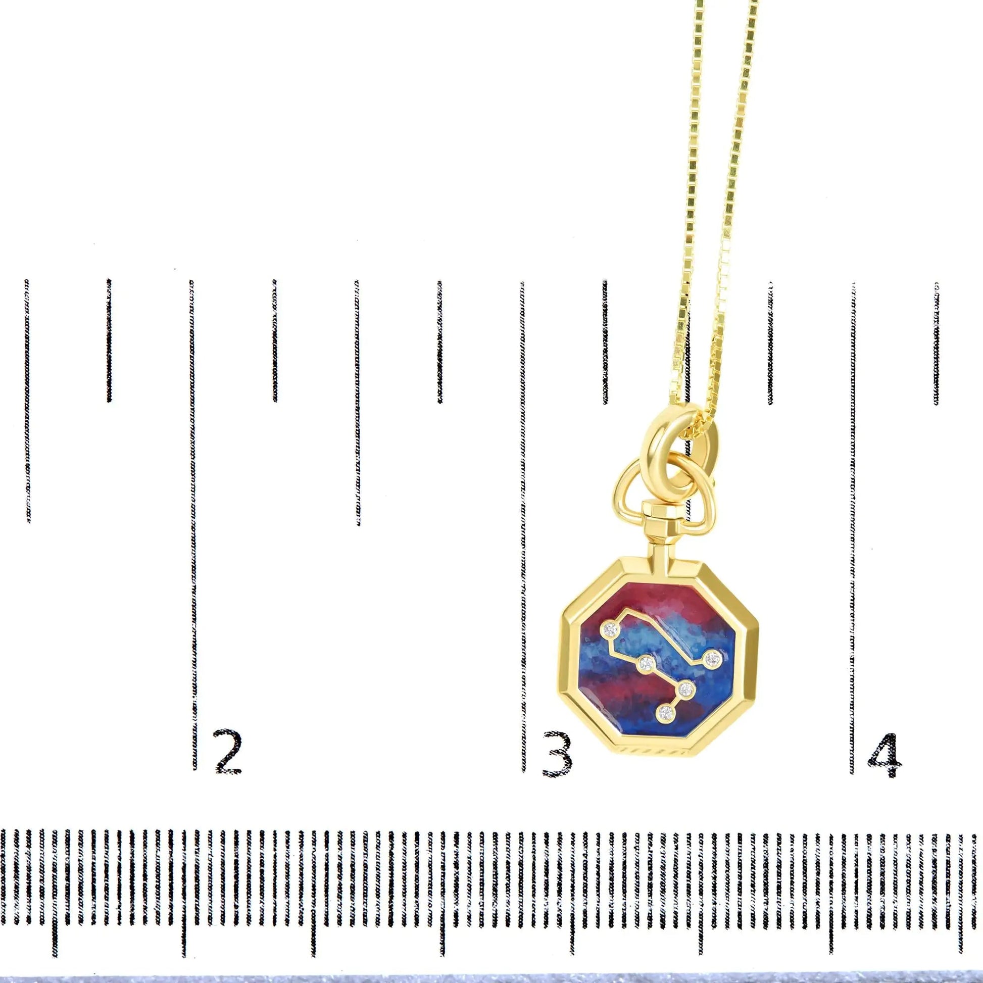 18K Yellow Gold Diamond Gemini Constellation with Red and Blue Enamel 18" Inch Pendant Necklace (H-I Color, SI2-I1 Clarity) WEM Support (www.WEM.support)